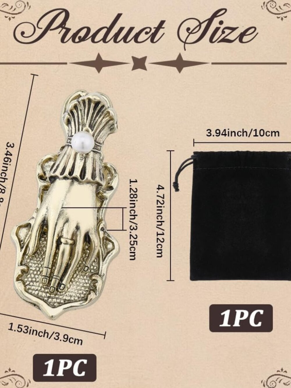 Vintage Lady's Hand Book Clip 3D Metal Antique Bronze Pearl Journal Paper Storag - Picture 2 of 7